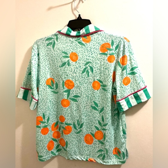 Orange Print Pajama Top with Matching Pants & Green Stripes - Picture 7 of 7